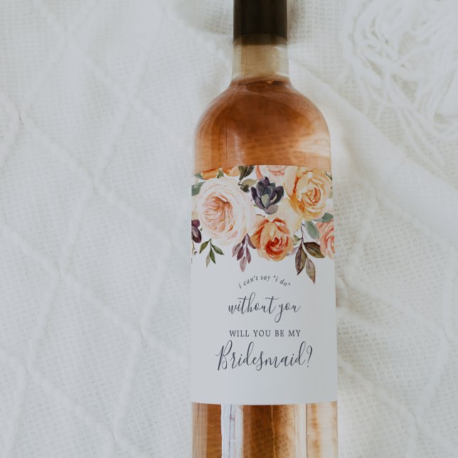 Étiquette Pour Bouteilles De Vin Rustic Earth Florals Bridesmaid Proposition (Créateur téléchargé)