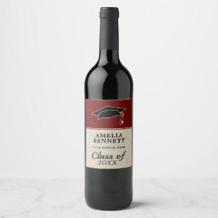 Étiquette Pour Bouteilles De Vin Rustic Red Félicitations Casquette diplômé