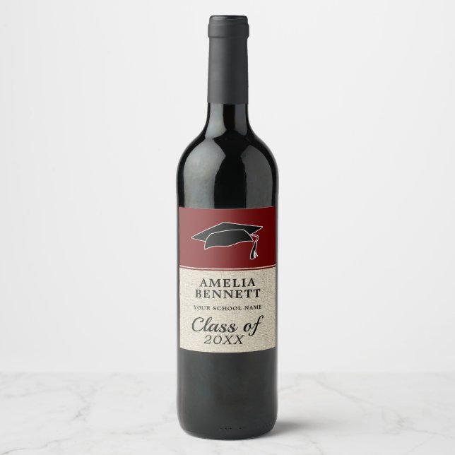 Étiquette Pour Bouteilles De Vin Rustic Red Félicitations Casquette diplômé (Devant)