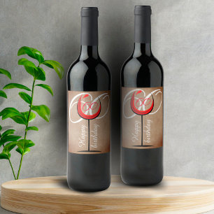 Étiquette Pour Bouteilles De Vin Rustic Red Wine Glass Script 60th Birthday 