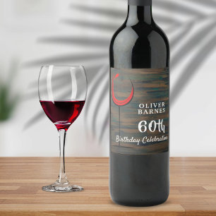 Étiquette Pour Bouteilles De Vin Rustic Wood Red Wine 60e fête d'anniversaire