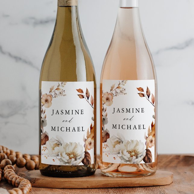 Étiquette Pour Bouteilles De Vin Rustique Automne Floral Mariage (Créateur téléchargé)