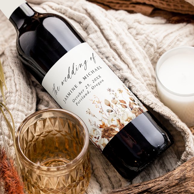 Étiquette Pour Bouteilles De Vin Rustique Automne Floral Meadow Mariage (Créateur téléchargé)
