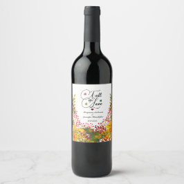 Étiquette Pour Bouteilles De Vin Rustique Automne Floral script Fall in Love Mariag