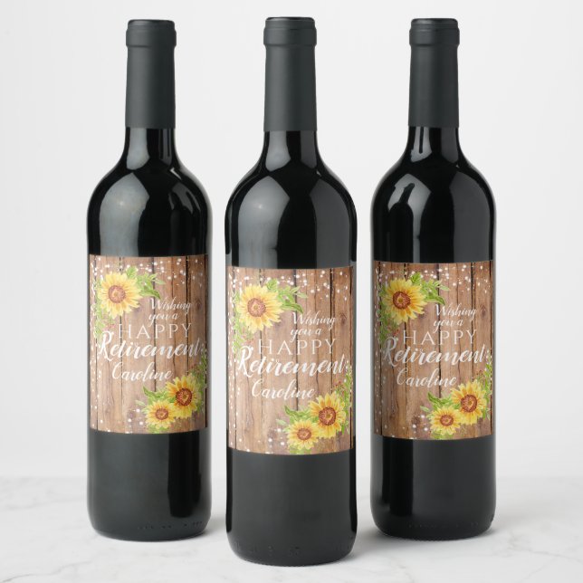 Étiquette Pour Bouteilles De Vin Rustique joyeuse retraite florale tournesol (Bouteilles)