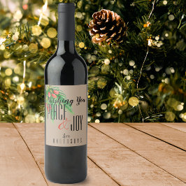 Étiquette Pour Bouteilles De Vin Rustique Kraft Paix Et Joie Mistletoe Noël