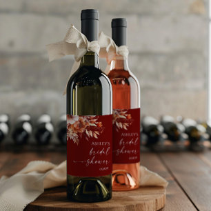 Étiquette Pour Bouteilles De Vin Rusty Burgundy Marron Floral Fleur Mariage