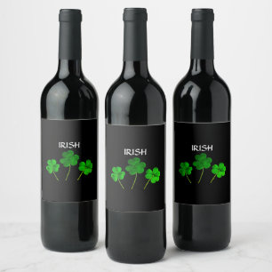 Étiquette Pour Bouteilles De Vin Saint Patrick's Day Iriss Shamrocks Feuilles Green