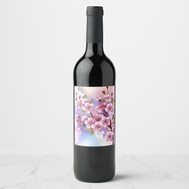 Étiquette Pour Bouteilles De Vin Sakura rose sur la peinture Arrière - plan (Devant)