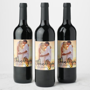 Étiquette Pour Bouteilles De Vin Salle de mariée Mariage moderne Merci Photo B