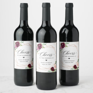 Étiquette Pour Bouteilles De Vin Salutations Au Mariage Moderne Violet Flush Floral