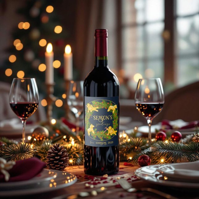 Étiquette Pour Bouteilles De Vin Salutations de la saison personnalisée Wreath (Créateur téléchargé)