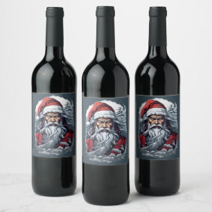 Étiquette Pour Bouteilles De Vin Samurai Père Noël Warrior Christmas Art Cadeau