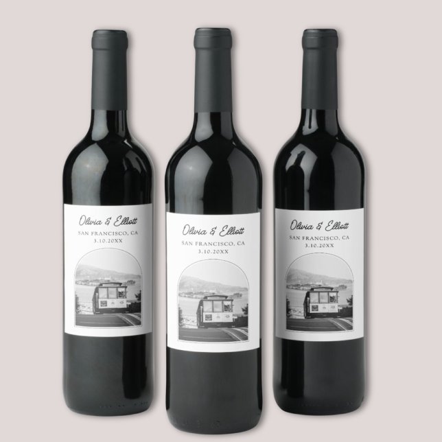 Étiquette Pour Bouteilles De Vin San Francisco Wedding Favor Black & White (San Francisco Wedding Favor Black & White Wine Label
)