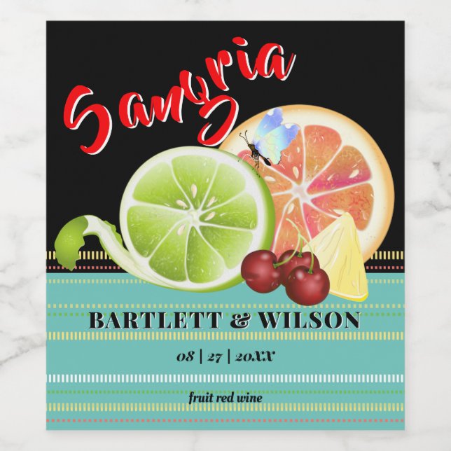 Étiquette Pour Bouteilles De Vin Sangria aux agrumes modernes | MARIAGE (Étiquettes simples)