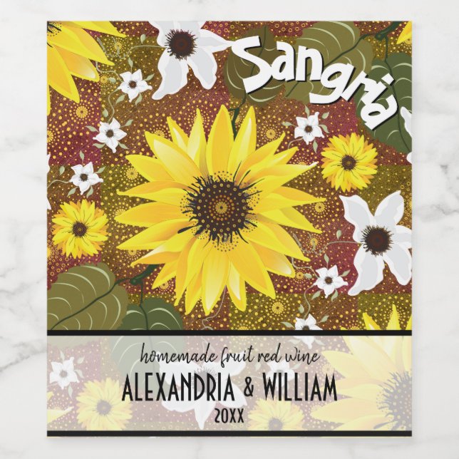 Étiquette Pour Bouteilles De Vin Sangria florale de tournesol (Étiquettes simples)