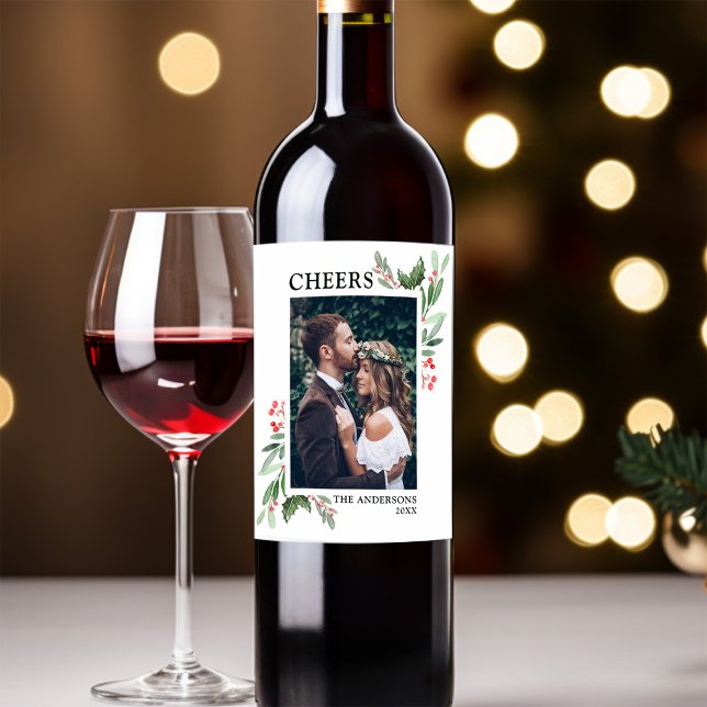 Étiquette Pour Bouteilles De Vin SANTÉ | Holly Berry Photo de Noël (Créateur téléchargé)