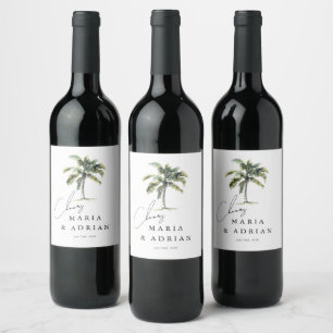 Étiquette Pour Bouteilles De Vin Santé! Palm Tree Plage tropicale Mariage