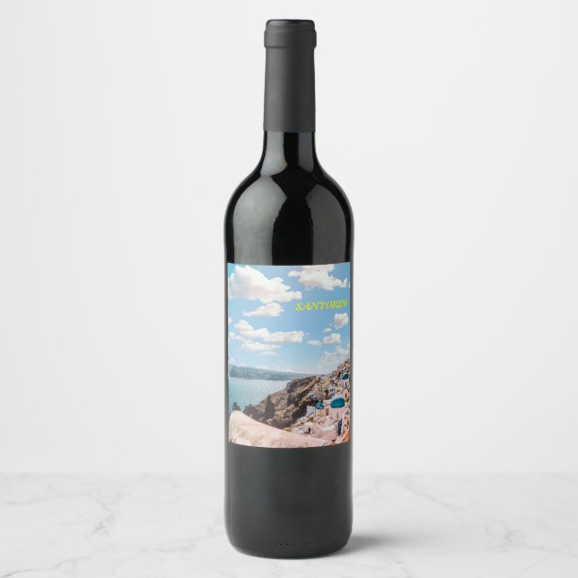Étiquette Pour Bouteilles De Vin Santorin, Grèce Beach House (Devant)