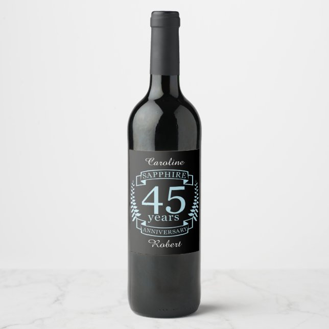 Étiquette Pour Bouteilles De Vin Sapphire 45e anniversaire mariage traditionnel (Devant)