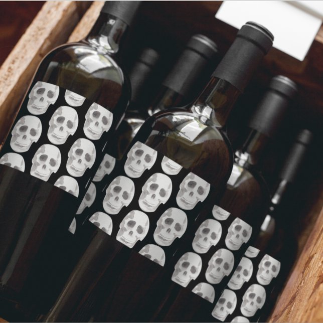 Étiquette Pour Bouteilles De Vin Scary Scull Black & White Pattern (Créateur téléchargé)