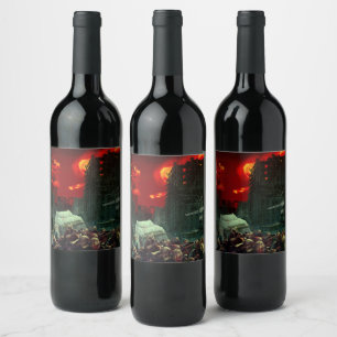 Étiquette Pour Bouteilles De Vin Scène apocalyptique d'Halloween de SlipperyJoe gra