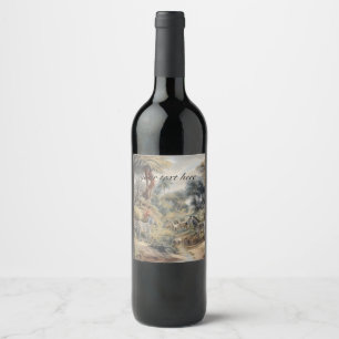 Étiquette Pour Bouteilles De Vin Scène botanique de zèbres et lions personnalisable