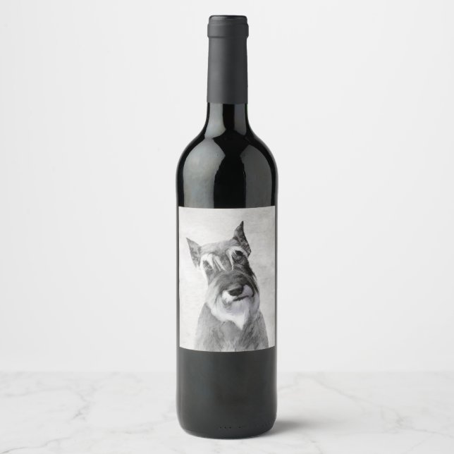 Étiquette Pour Bouteilles De Vin Schnauzer (Giant) Peinture - Chien Art (Devant)