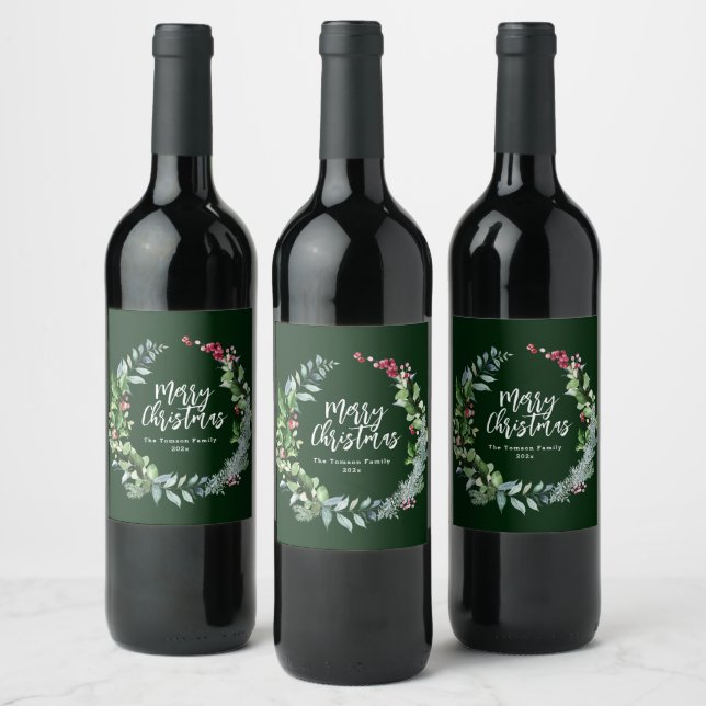 Étiquette Pour Bouteilles De Vin script de pinceau hiver verdure (Bouteilles)