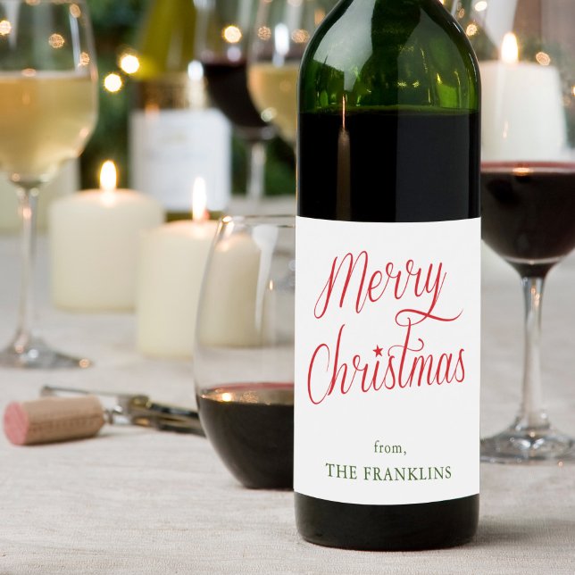 Étiquette Pour Bouteilles De Vin Script moderne personnalisé Joyeux cadeau de Noël (Créateur téléchargé)