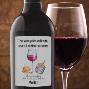 Étiquette Pour Bouteilles De Vin Se marie bien avec Latkes Hanukkah Cadeau drôle Vi