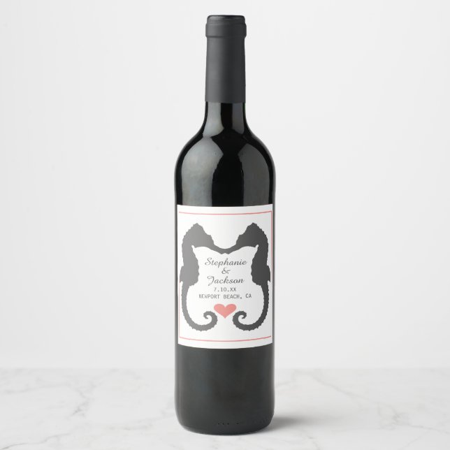 Étiquette Pour Bouteilles De Vin Seahorse Heart (Devant)