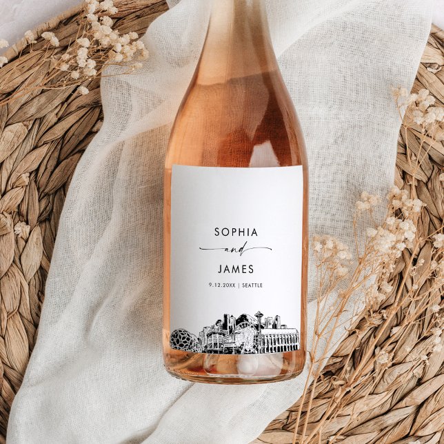 Étiquette Pour Bouteilles De Vin Seattle Skyline (Créateur téléchargé)