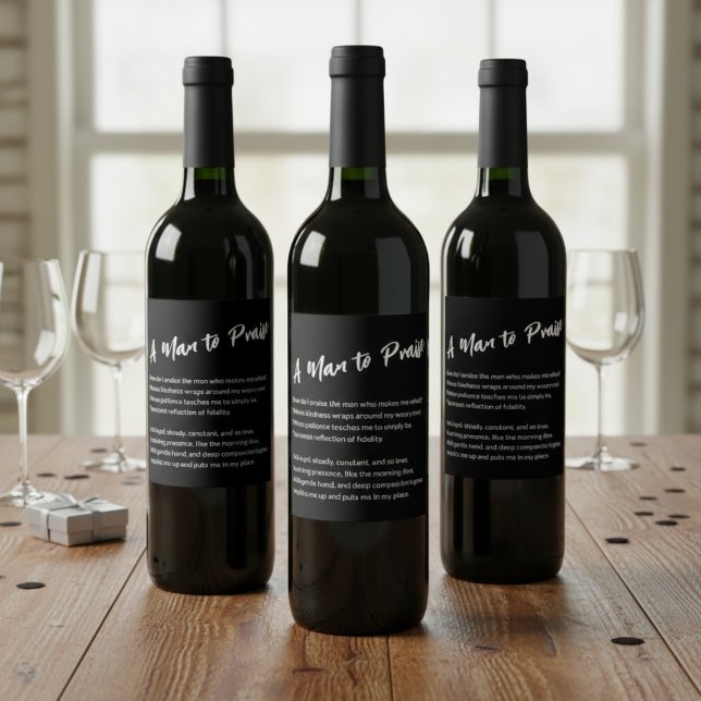 Étiquette Pour Bouteilles De Vin Sentiments : "Un homme à louer" ("A Man to Praise" Sentimental Wine Label)