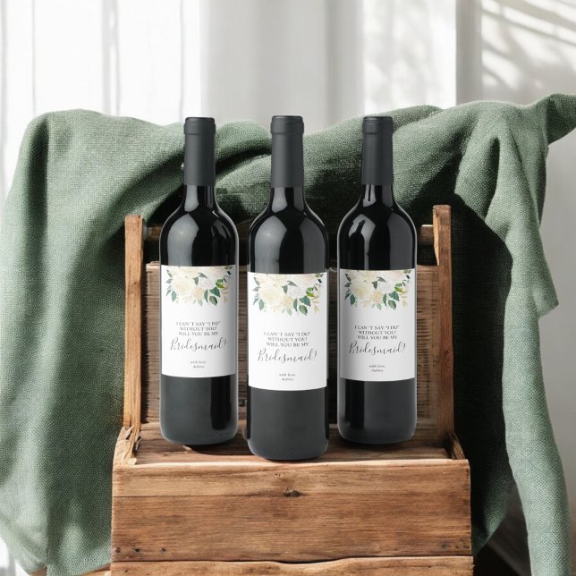 Étiquette Pour Bouteilles De Vin Serez-Vous Ma Femme D'Accueil Fleurs Blanches (Créateur téléchargé)