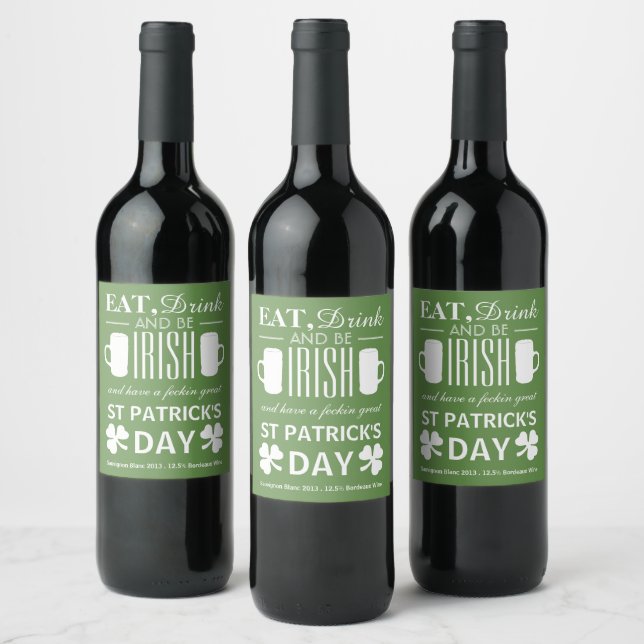 Étiquette Pour Bouteilles De Vin Shamrock et bière irlandaise St Patrick's Day (Bouteilles)