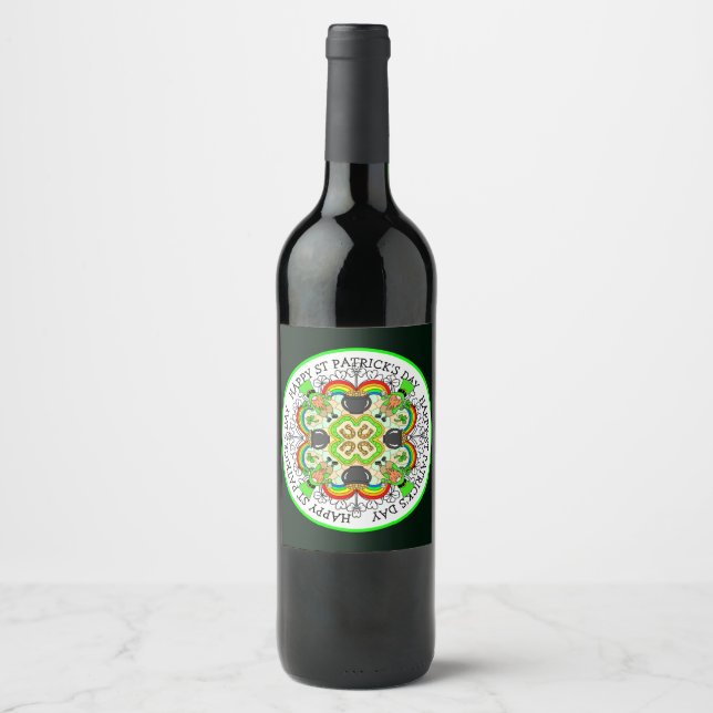 Étiquette Pour Bouteilles De Vin Shamrock, Leprechauns Saint Patrick's Day (Devant)