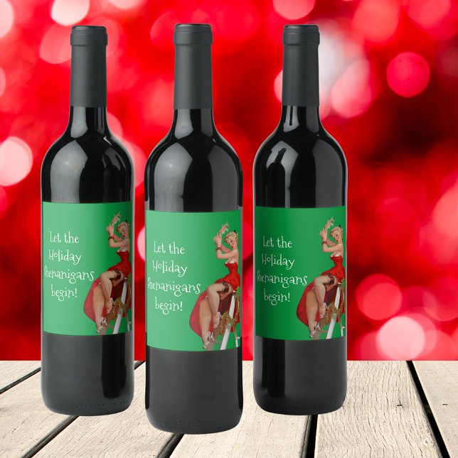 Étiquette Pour Bouteilles De Vin Shenanigans de vacances Pinup rétro Noël (Créateur téléchargé)