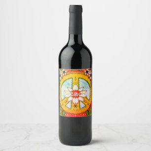 Étiquette Pour Bouteilles De Vin Signe de paix daisy boho mariage hippie amour