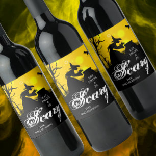 Étiquette Pour Bouteilles De Vin Silhouette de sorcière pieuse Halloween