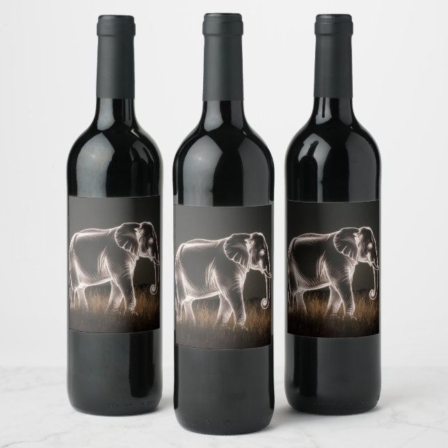 Étiquette Pour Bouteilles De Vin Silhouette d'éléphant lumineux (Bouteilles)