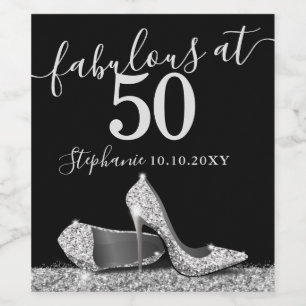 Étiquette Pour Bouteilles De Vin Silver High Heel 50e Fabuleux Anniversaire Parklin