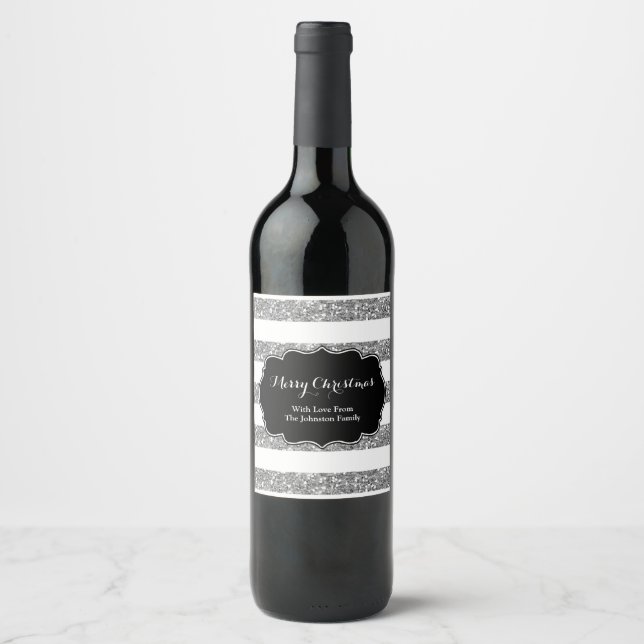 Étiquette Pour Bouteilles De Vin Silver White Stripes Noël Custom Vin Étiquette (Devant)