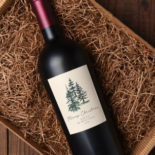 Étiquette Pour Bouteilles De Vin Simple arbre de Noël élégant Pin