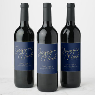 Étiquette Pour Bouteilles De Vin Simple Elegant Bleu & Or Joyeux Noel Noël