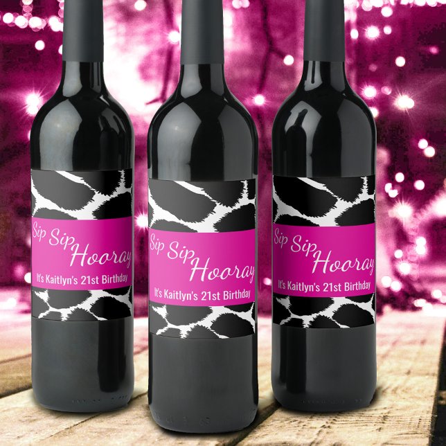 Étiquette Pour Bouteilles De Vin Sip Sip poster de animal personnalisé d'anniversai (Créateur téléchargé)