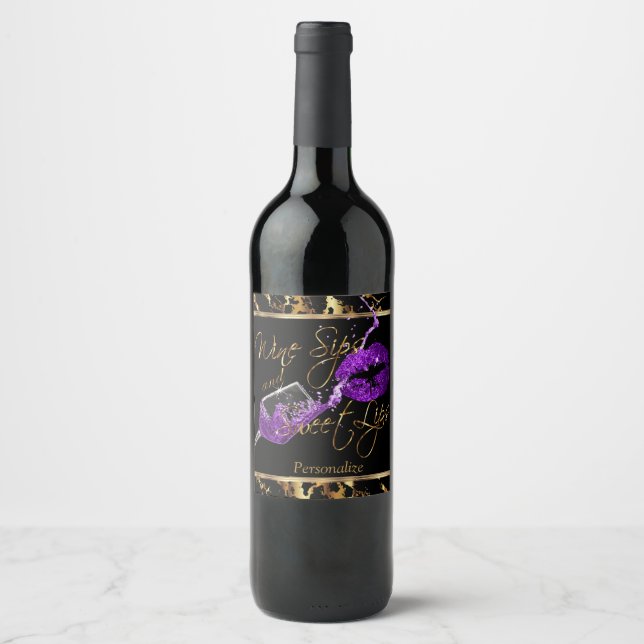Étiquette Pour Bouteilles De Vin Sips 🍷 et lèvres sucrées - pourpre - Marbre (Devant)