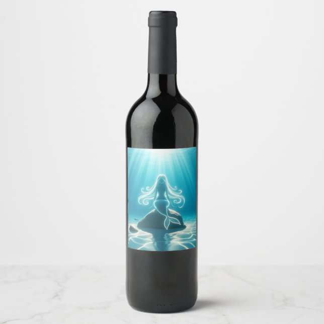 Étiquette Pour Bouteilles De Vin Sirène sous-marine éclairée (Devant)