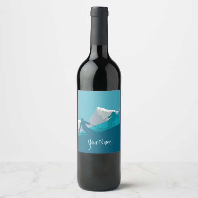 Étiquette Pour Bouteilles De Vin Ski alpin personnalisé (Devant)