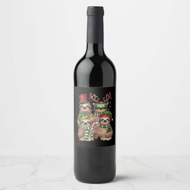 Étiquette Pour Bouteilles De Vin Sloth Christmas Joyeux Slothmas Sloth Lover Cadeau (Devant)